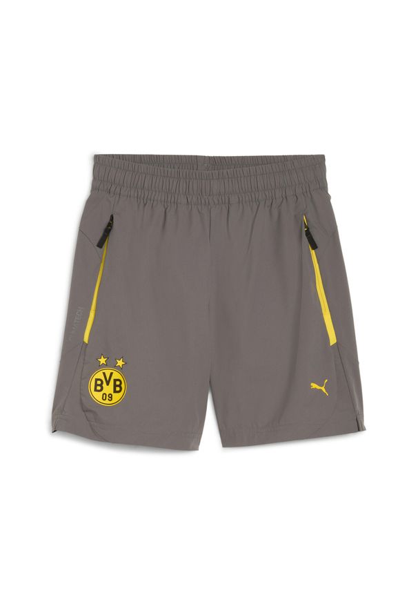 Puma - Młodzieżowe szorty Borussia Dortmund PUMATECH o luźnym kroju PUMA. Kolor: szary, wielokolorowy, żółty. Sport: piłka nożna