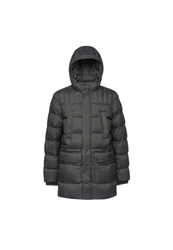 Długa kurtka z kapturem Geox Sanford. Typ kołnierza: kaptur. Kolor: szary. Materiał: puch. Długość: długie. Sezon: zima
