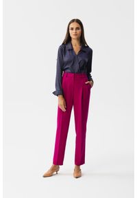 MOE - Śliwkowe Elegankie Spodnie z Wysokim Stanem. Stan: podwyższony. Materiał: wiskoza, poliester, elastan #1