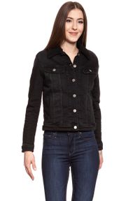 Lee - DAMSKA KURTKA JEANSOWA LEE SHERPA RIDER JACKET BLACK TYRO L54VCPJW. Materiał: jeans. Wzór: jednolity #9