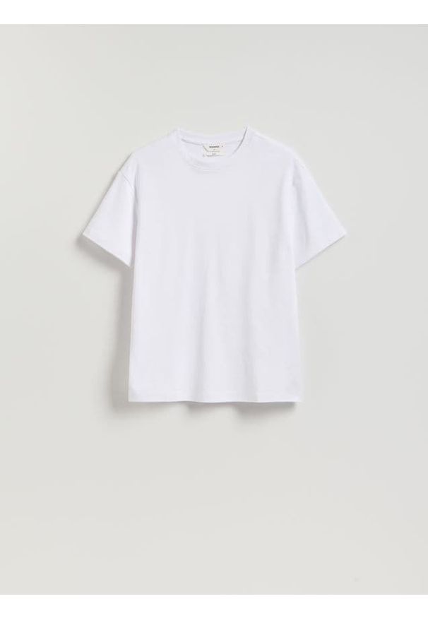 Reserved - Bawełniany t-shirt boxy - biały. Kolor: biały. Materiał: bawełna