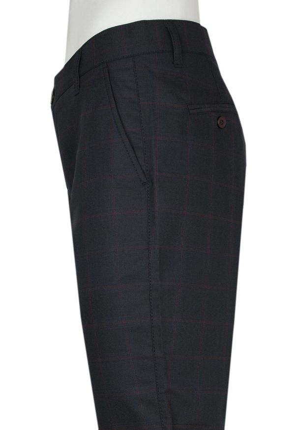 Rigon - Eleganckie Męskie Spodnie - RIGON - Czarne w Kratkę. Kolor: czarny. Materiał: wiskoza, poliester, elastan. Wzór: kratka. Styl: elegancki