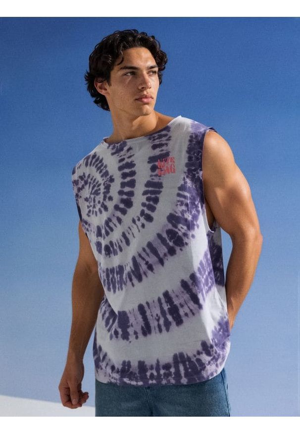 Sinsay - Bawełniany tank top ze wzorem tie dye - błękitny. Kolor: niebieski. Materiał: bawełna