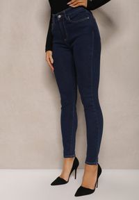 Renee - Granatowe Jeansy Skinny High Waist z Podwiniętymi Nogawkami Cilrira. Stan: podwyższony. Kolor: niebieski