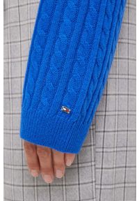 TOMMY HILFIGER - Tommy Hilfiger sweter wełniany damski kolor turkusowy lekki. Kolor: niebieski. Materiał: wełna. Długość rękawa: długi rękaw. Długość: długie. Wzór: ze splotem #5
