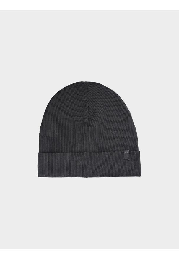 4f - Czapka beanie dziecięca - czarna. Kolor: czarny. Materiał: bawełna, materiał, dzianina. Sezon: wiosna. Styl: casual, sportowy, klasyczny