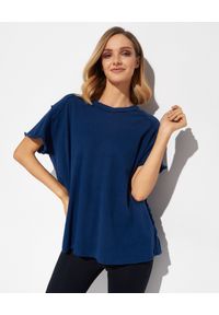 FREE PEOPLE - Granatowy t-shirt. Kolor: niebieski. Materiał: bawełna