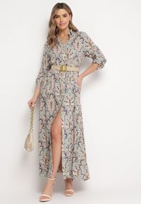 Born2be - Miętowo-Różowa Sukienka z Guzikami i Plecionym Paskiem z Klamrą Aralty. Kolor: miętowy. Długość rękawa: długi rękaw. Sezon: wiosna, lato. Typ sukienki: koszulowe #8