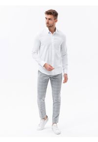 Ombre Clothing - Bawełniana koszula męska z tkaniny w stylu Oxford SLIM FIT - biała V1 K642 - XL. Kolor: biały. Materiał: tkanina, bawełna #5