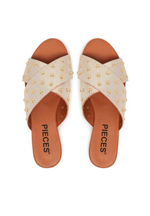 Pieces Klapki 17156837 Złoty. Kolor: złoty. Materiał: skóra