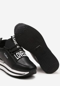 Born2be - Czarne Sneakersy na Grubszej Podeszwie ze Sznurowaniem z Metaliczną Wstawką Zosemia. Nosek buta: okrągły. Kolor: czarny. Materiał: materiał. Obcas: na obcasie. Wysokość obcasa: niski #5