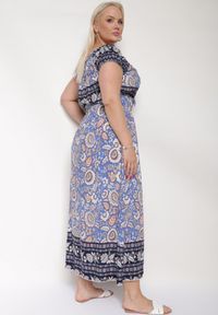 Born2be - Fioletowa Bawełniana Sukienka z Gumką w Talii i Wiązanym Dekoltem Emetta. Okazja: na co dzień. Kolor: fioletowy. Materiał: bawełna. Styl: casual, elegancki #2