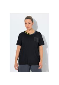 ULLA POPKEN - Damskie bluzka funkcyjna szybkoschnąca okrągły dekolt rękaw 1/2. Kolekcja: plus size. Kolor: czarny. Materiał: poliester, elastan, materiał #1