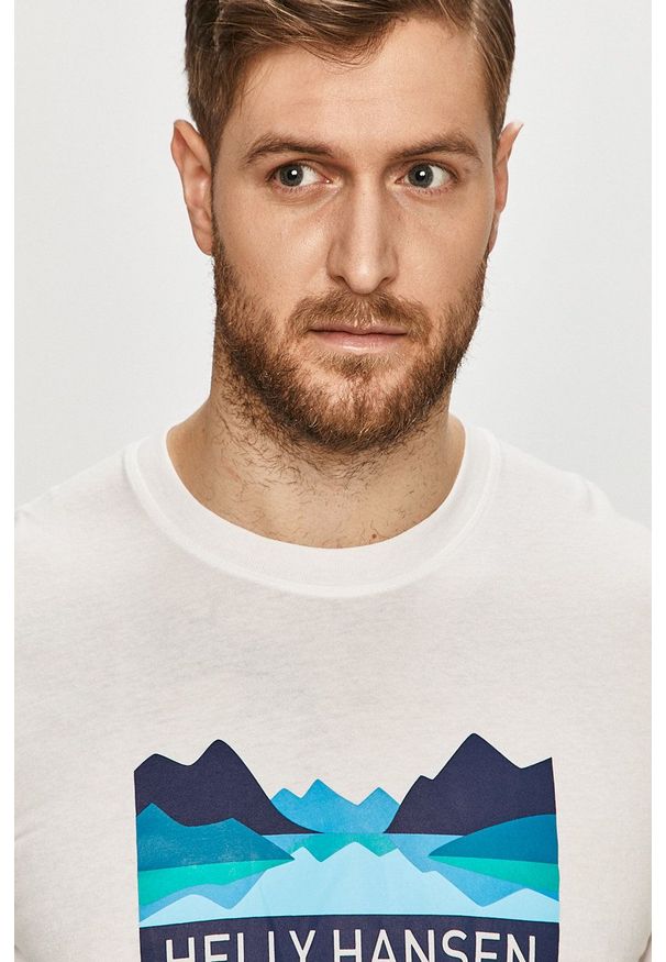 Helly Hansen - T-shirt. Kolor: biały. Wzór: nadruk