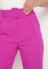 Born2be - Fioletowe Spodnie z Paskiem Ioleinaa. Kolor: fioletowy. Materiał: materiał, koronka. Wzór: jednolity. Styl: elegancki #7