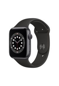 APPLE Watch 6 44mm (Gwiezdna szarość z opaską sportową w kolorze czarnym). Rodzaj zegarka: smartwatch. Kolor: czarny. Styl: sportowy #1