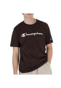 Koszulka Champion Embroidered Script Logo 219206-MS548 - brązowa. Kolor: brązowy. Materiał: tkanina, bawełna. Długość rękawa: krótki rękaw. Długość: krótkie