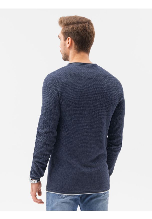 Ombre Clothing - Sweter męski - granatowy/melanżowy V3 E121 - XXL. Okazja: na co dzień. Kolor: niebieski. Materiał: bawełna. Wzór: melanż. Styl: klasyczny, elegancki, casual
