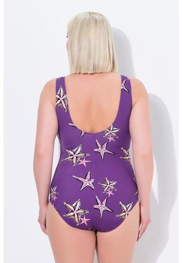 ULLA POPKEN - Damskie Strój kąpielowy rozgwiazdy miękkie miseczki dekolt w serek. Kolekcja: plus size. Kolor: fioletowy. Materiał: elastan, materiał, poliester, poliamid