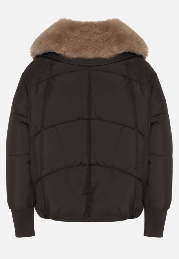 Born2be - Czarna Puchowa Kurtka Pikowana z Futrzanym Kołnierzem Lanivela. Okazja: do pracy, na spotkanie biznesowe, na co dzień. Kolekcja: plus size. Kolor: czarny. Materiał: futro, puch. Styl: biznesowy, casual