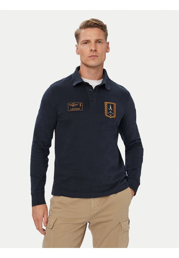 Aeronautica Militare Polo 262PO1941UJ00703 Granatowy Regular Fit. Typ kołnierza: polo. Kolor: niebieski. Materiał: bawełna
