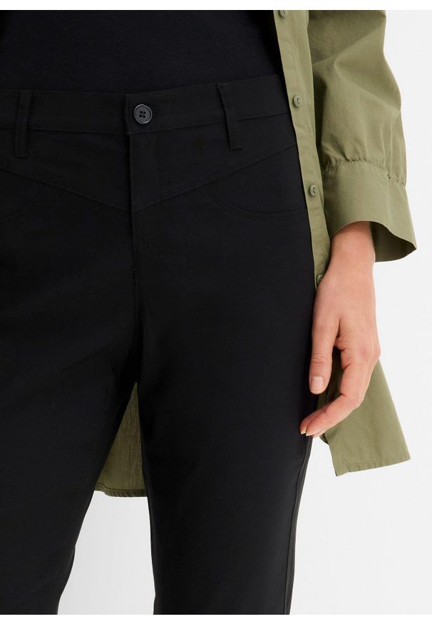 bonprix - Spodnie z bengaliny ze stretchem o kroju bootcut. Kolor: czarny