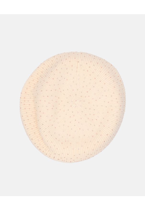 Unisono - BERET Z DZIANINY Z CYRKONIAMI 135-C2080 BEIGE. Materiał: dzianina