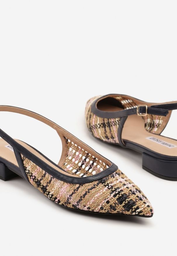 Renee - Granatowe Szydełkowe Sandały Slingback Odirissea. Zapięcie: sprzączka. Kolor: niebieski. Sezon: lato. Obcas: na szpilce. Styl: elegancki