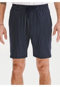 Pako Lorente - PAKO LORENTE - Granatowe spodenki męskie w prążek z lnem. Okazja: na co dzień. Kolor: niebieski. Materiał: len. Wzór: prążki. Styl: casual #10