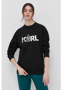 Karl Lagerfeld bluza damska kolor czarny z aplikacją. Kolor: czarny. Długość rękawa: długi rękaw. Długość: długie. Wzór: aplikacja