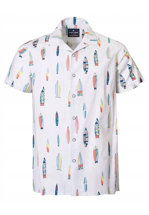 Męska Koszula Hawajska - Pako Jeans - Deski Surfingowe. Okazja: na plażę. Kolor: wielokolorowy. Materiał: wiskoza, bawełna. Styl: wakacyjny