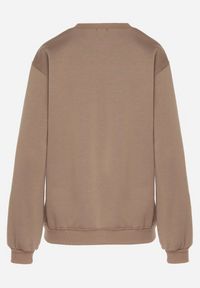 Born2be - Ciemnobeżowa Bluza z Bawełną Ozdobiona Przeszyciami Fezoria. Okazja: na co dzień. Kolor: beżowy. Materiał: bawełna. Wzór: aplikacja. Styl: casual, klasyczny #6