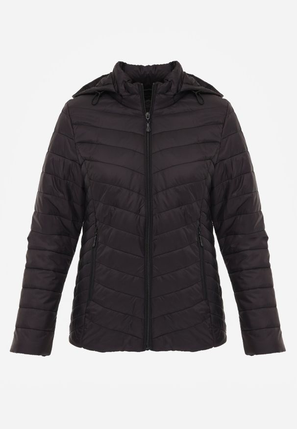 Born2be - Czarna Przejściowa Kurtka Pikowana z Odpinanym Kapturem Edrelith. Okazja: na co dzień. Kolor: czarny. Materiał: jeans, nylon. Styl: casual