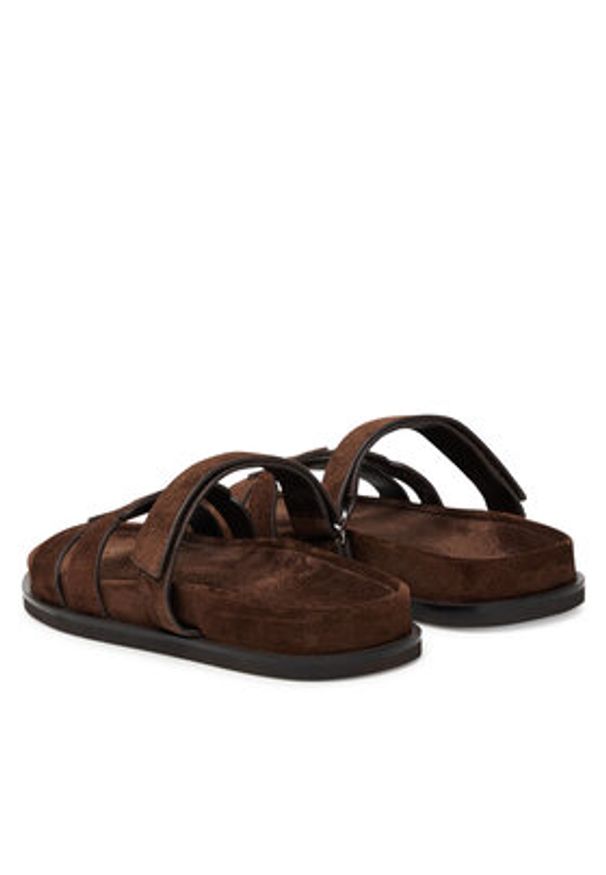 Tory Burch Klapki Ines Sport Slide 163481 Brązowy. Kolor: brązowy. Materiał: zamsz, skóra. Styl: sportowy