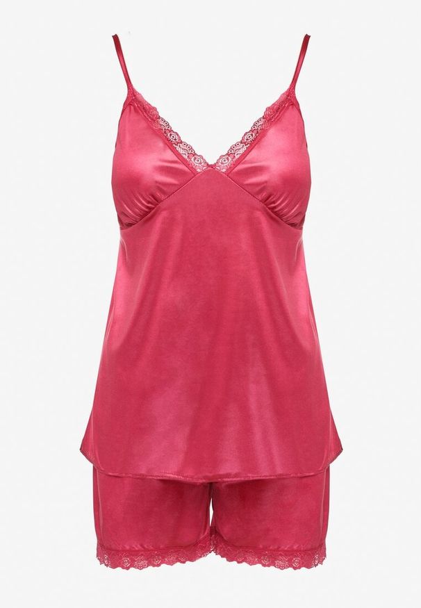 Born2be - Fuksjowy Satynowy Komplet Piżamowy Top na Ramiączkach i Szorty Miladia. Kolekcja: plus size. Kolor: różowy. Materiał: satyna