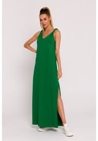 MOE - Zielona Sukienka Maxi bez Rękawów z Dekoltem na Plecach. Kolor: zielony. Materiał: bawełna, elastan. Długość rękawa: bez rękawów. Długość: maxi #1