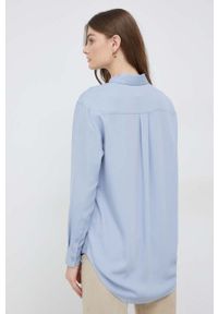 Calvin Klein koszula damska kolor niebieski relaxed z kołnierzykiem klasycznym. Typ kołnierza: kołnierzyk klasyczny. Kolor: niebieski. Materiał: tkanina. Styl: klasyczny #5