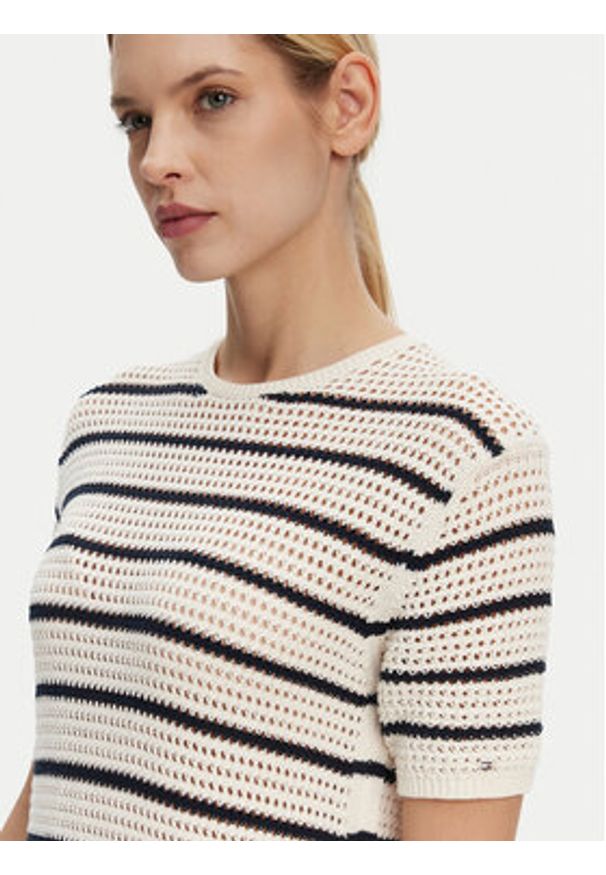 TOMMY HILFIGER - Tommy Hilfiger Sukienka letnia Pointelle WW0WW44489 Beżowy Slim Fit. Kolor: beżowy. Materiał: bawełna. Sezon: lato