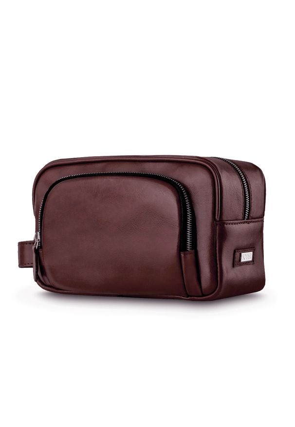 Elegancka skórzana kosmetyczka męska SK04 Solier bordowa. Kolor: czerwony. Materiał: skóra