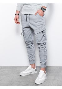 Ombre Clothing - Spodnie męskie joggery P1026 - szare - XXL. Kolor: szary. Materiał: elastan, bawełna