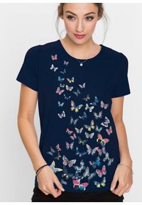 bonprix - T-shirt z nadrukiem motyli. Kolor: niebieski. Wzór: nadruk #3