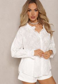 Renee - Biała Koszula z Bawełny z Delikatnym Haftem Nikoridie. Kolor: biały. Materiał: bawełna. Wzór: haft #4