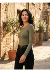 Sinsay - Body z długimi rękawami - zielony. Kolor: zielony. Długość rękawa: długi rękaw. Długość: długie