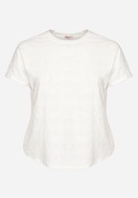 Born2be - Biały T-shirt z Ażurowym Wzorem Mleassa. Okazja: na co dzień. Kolor: biały. Wzór: ażurowy. Styl: casual, elegancki #5
