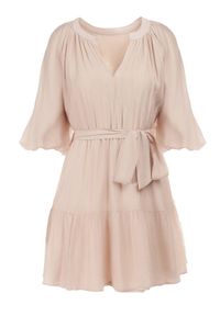 Born2be - Beżowa Sukienka Hyromela. Kolor: beżowy. Materiał: tkanina, materiał. Wzór: gładki. Typ sukienki: rozkloszowane. Długość: mini #6