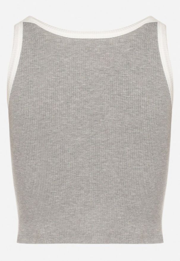 Born2be - Szary Prążkowany Top Ozdobiony Lamówką Xarzedi. Okazja: na co dzień. Kolor: szary. Materiał: prążkowany. Wzór: aplikacja. Styl: klasyczny, casual