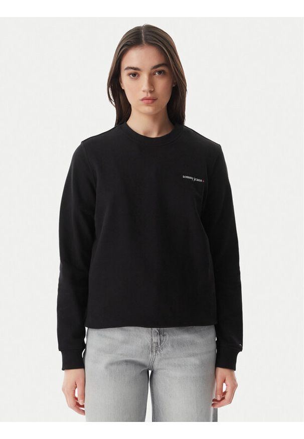 Tommy Jeans Bluza Ess Logo DW0DW22829 Czarny Regular Fit. Kolor: czarny. Materiał: bawełna