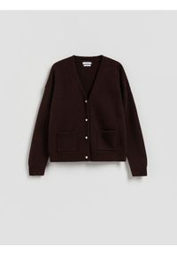 Reserved - Wełniany kardigan - ciemnobrązowy. Kolor: brązowy. Materiał: wełna