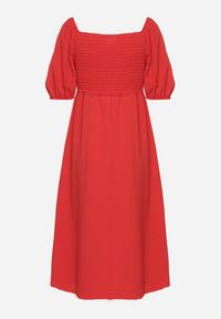 Born2be - Czerwona Rozkloszowana Sukienka z Bufiastymi Rękawami Kolireva. Okazja: na co dzień. Typ kołnierza: dekolt kwadratowy. Kolor: czerwony. Styl: elegancki, casual #3