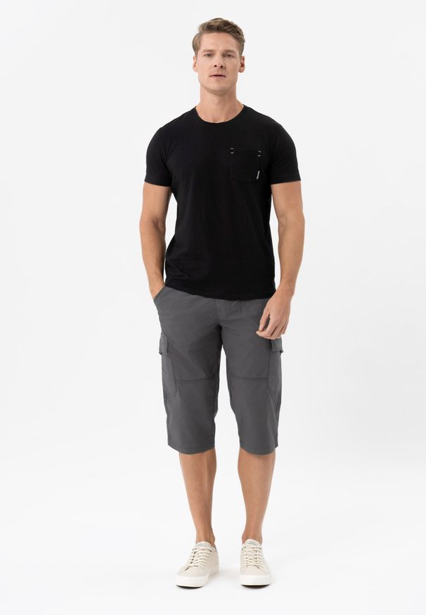 Volcano - Szorty bojówki z paskiem P-ERGS. Kolor: szary. Materiał: tkanina, elastan, bawełna, materiał. Długość: krótkie